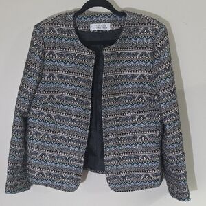 Tahari ASL Black and Gray Blazer with Structured Silhouette